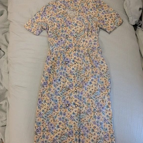 Vintage Floral Dress 100% Linen - Picture 2 of 3